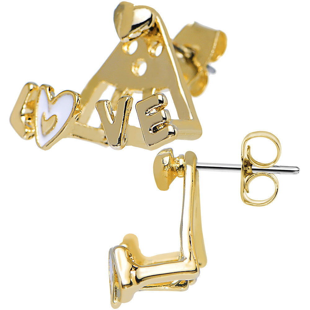 Gold Tone Love Earlobe Cuff Stud Earring