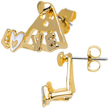 Gold Tone Love Earlobe Cuff Stud Earring