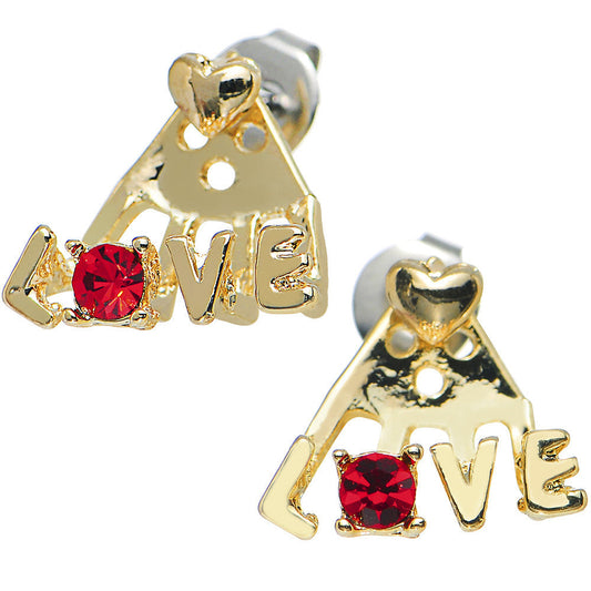 Gold Tone Red Gem Love Earlobe Cuff Stud Earring