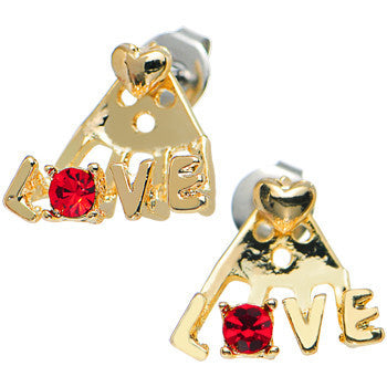 Gold Tone Red Gem Love Earlobe Cuff Stud Earring