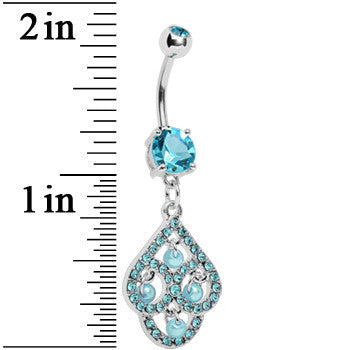 Aqua Gem Faux Pearl Swirl Dangle Belly Ring