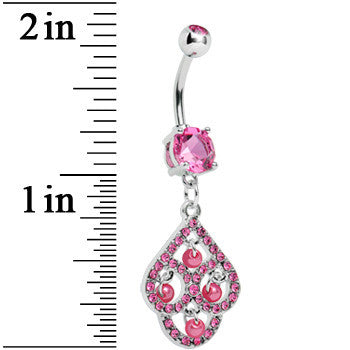 Pink Gem Faux Pearl Swirl Dangle Belly Ring