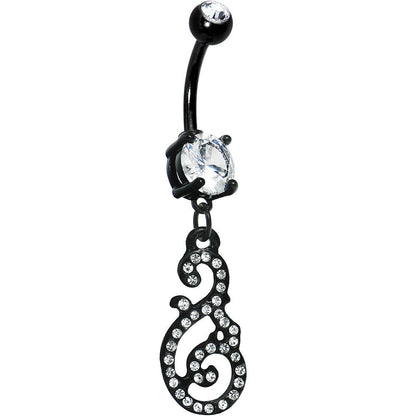 Crystalline Gem Black Paved Damask Floral Swirl Belly Ring