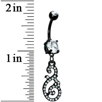 Crystalline Gem Black Paved Damask Floral Swirl Belly Ring