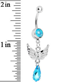 Aqua Gem Teardrop Angel Wing Dangle Belly Ring