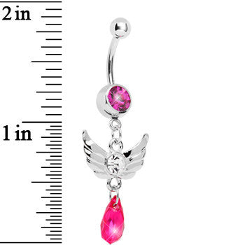 Pink Gem Teardrop Angel Wing Dangle Belly Ring