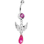 Pink Gem Teardrop Angel Wing Dangle Belly Ring