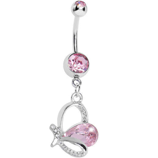 Pink Gem Petal Wing Butterfly Belly Ring