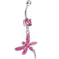 Pink Gem Paved Dragonfly Dangle Belly Ring