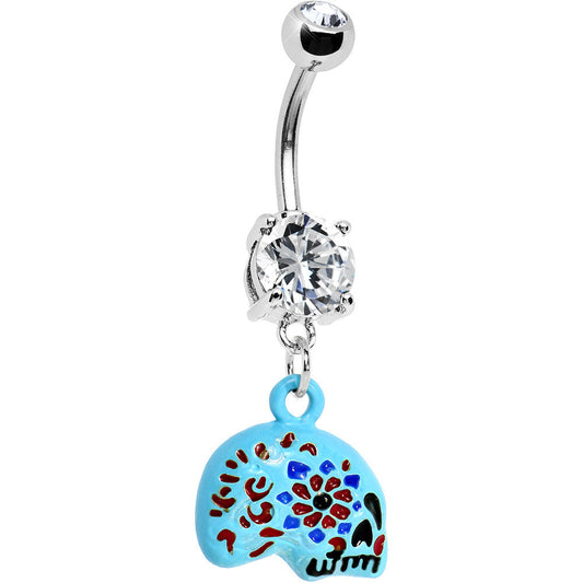 Crystalline Gem Aqua Sugar Skull Floral Belly Ring