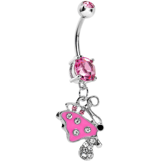 Pink Gem Side Flyer Butterfly Dangle Belly Ring