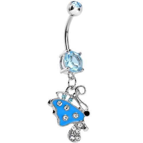 Blue Gem Side Flyer Butterfly Dangle Belly Ring