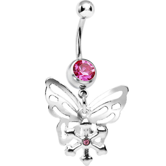 Pink Gem Butterfly Snowflake Dangle Belly Ring