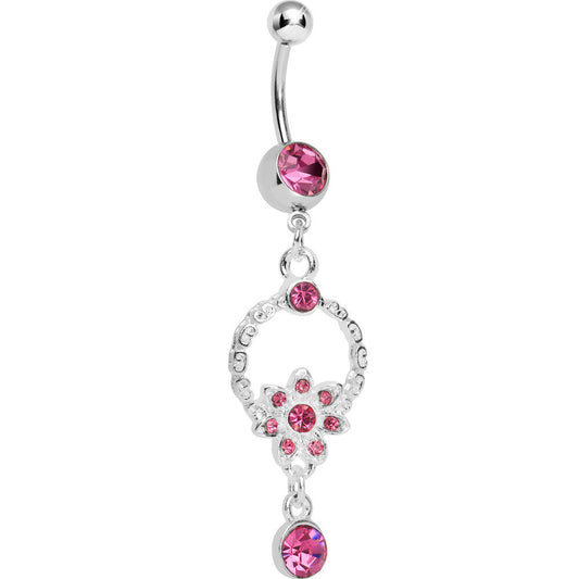 Pink Gem Infinite Flower Drop Belly Ring