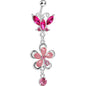 Pink Gem Butterfly Flower Drop Belly Ring