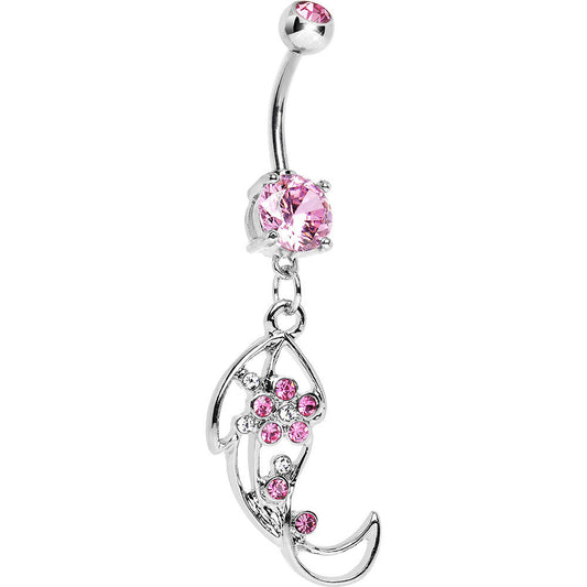 Pink Gem Twisted Leaf Belly Ring