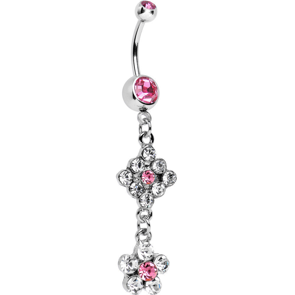 Fancy Pink Cubic Zirconia Flower Dangle Belly Ring