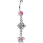 Fancy Pink Cubic Zirconia Flower Dangle Belly Ring