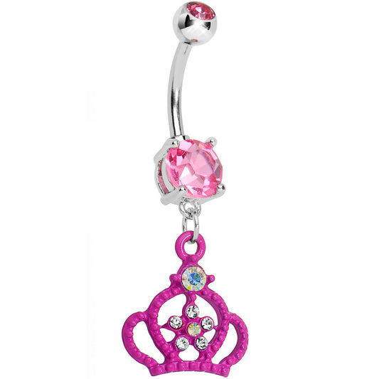 Pink Gem Princess Crown Belly Button Ring