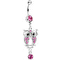 Pink Gem Owl Dangle Belly Ring