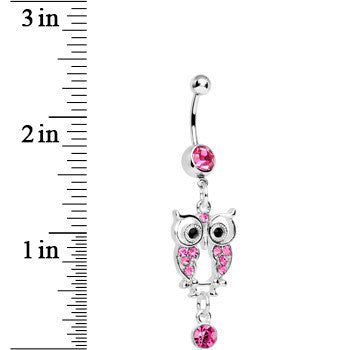 Pink Gem Owl Dangle Belly Ring