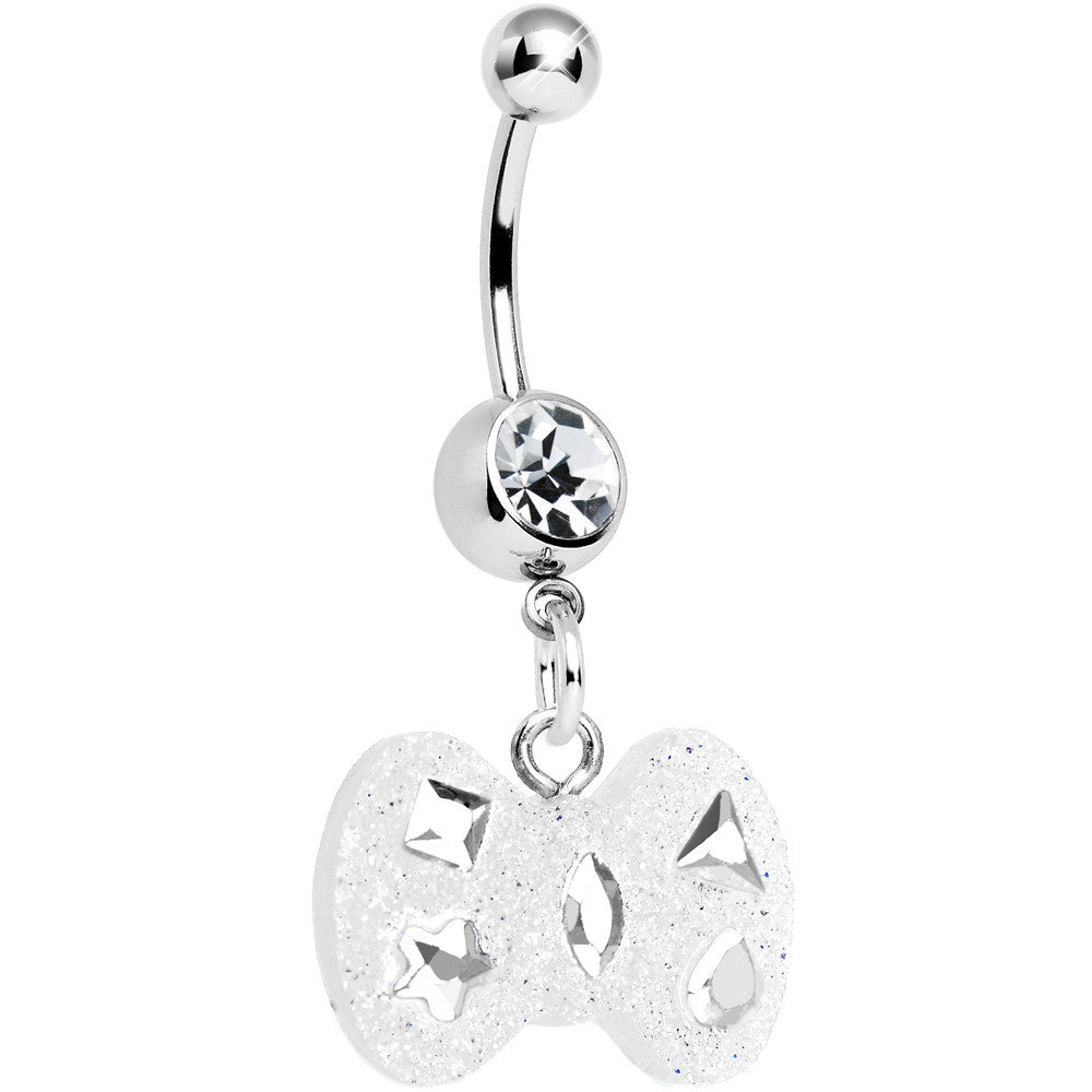 Crystalline Gem Clear Glitter Bow Dangle Belly Ring