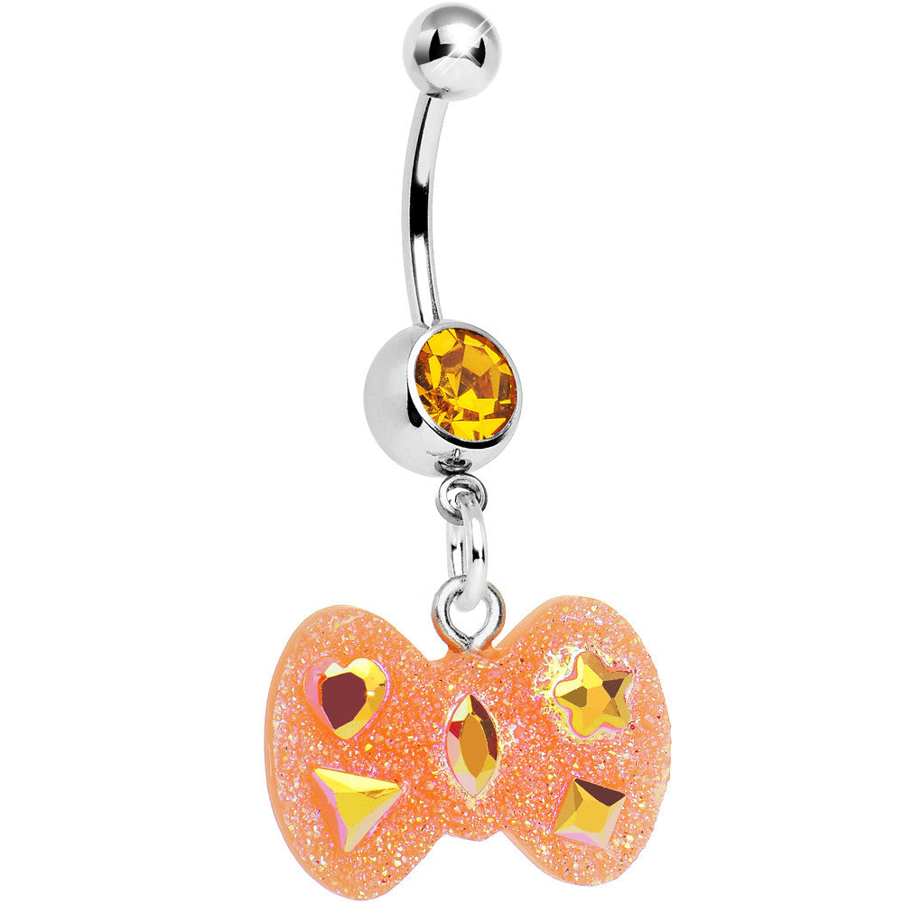 Yellow Gem Orange Glitter Bow Dangle Belly Ring