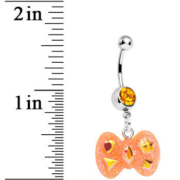 Yellow Gem Orange Glitter Bow Dangle Belly Ring