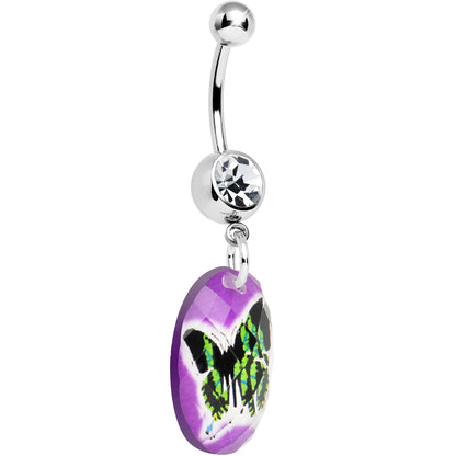 Purple Gem Black Butterfly Dangle Belly Ring