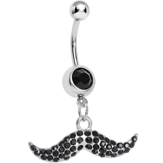Black Gem Paved Mustache Belly Ring