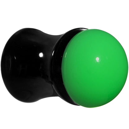 0 Gauge Black Neon Green Acrylic Saddle Plug