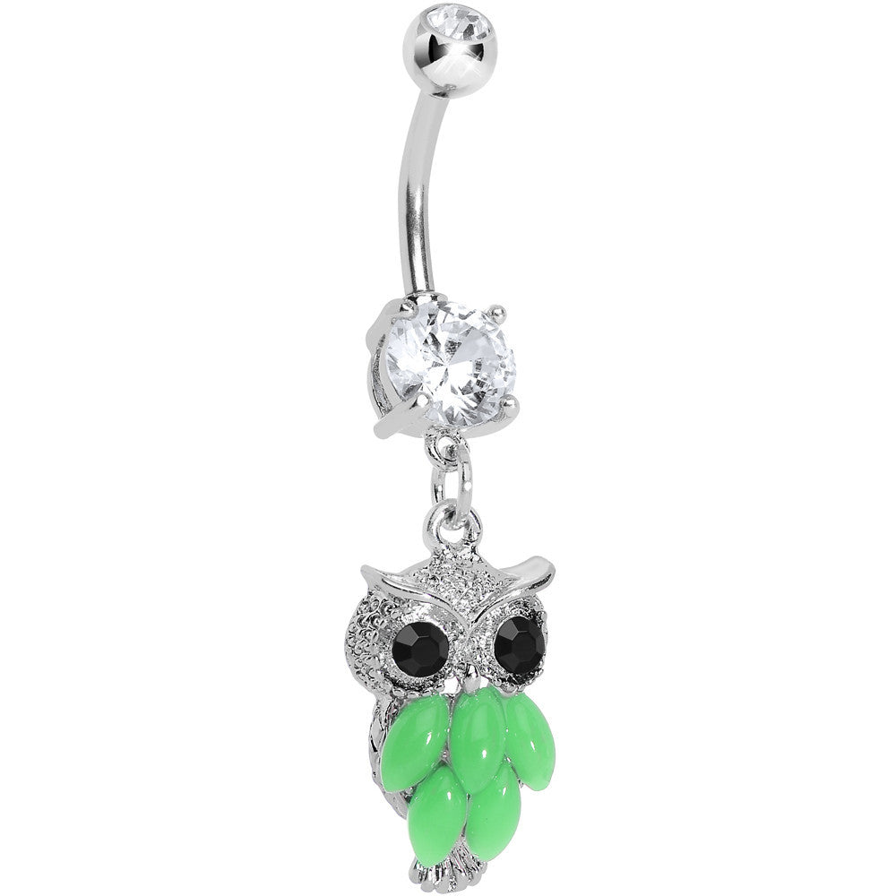 Crystalline Gem Green Neon Owl Dangle Belly Ring