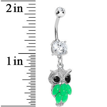 Crystalline Gem Green Neon Owl Dangle Belly Ring