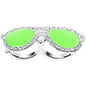 Green Neon Clear Gem Silver Tone Fashion Glasses Double Finger Ring