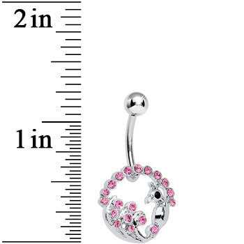 Pink Gem Paved Preening Peacock Belly Ring