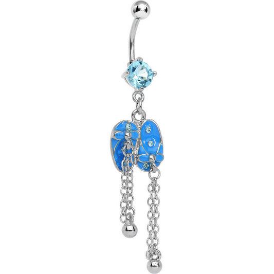 Aqua Gem Blue Beach Sandals Chain Dangle Belly Ring