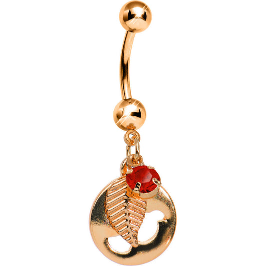 Red Gem Rose Gold Dove Bird Apple Dangle Belly Ring