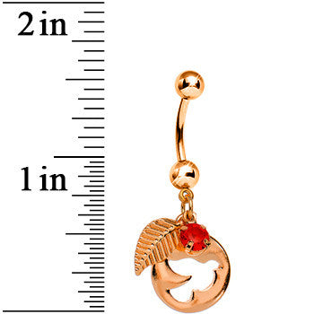 Red Gem Rose Gold Dove Bird Apple Dangle Belly Ring