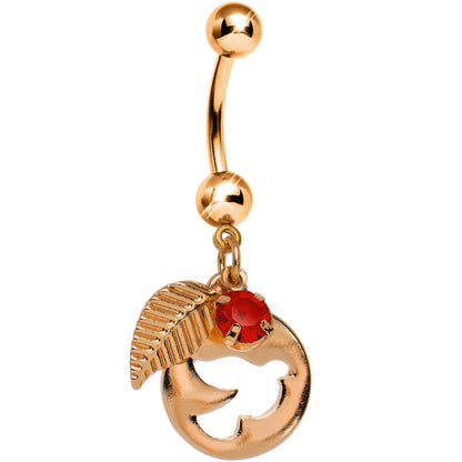 Red Gem Rose Gold Dove Bird Apple Dangle Belly Ring