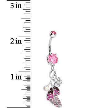 Pink Gem Leaf Aurora Flower Dangle Belly Ring