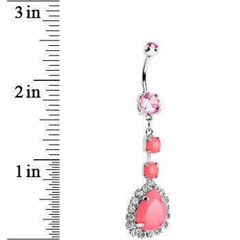 Pink Neon Gem Teardrop Dangle Belly Ring