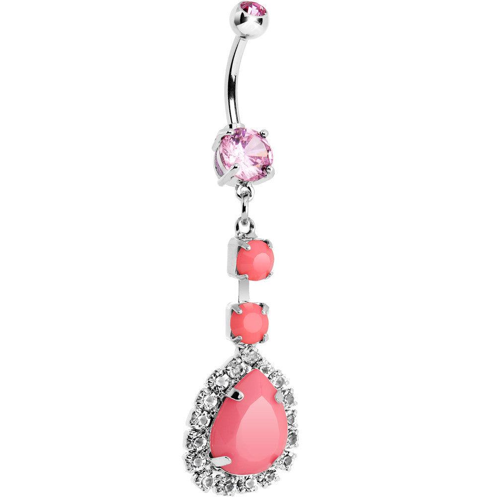 Pink Neon Gem Teardrop Dangle Belly Ring