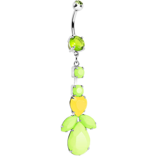 Light Green Yellow Gem Neon Leaf Vine Dangle Belly Ring