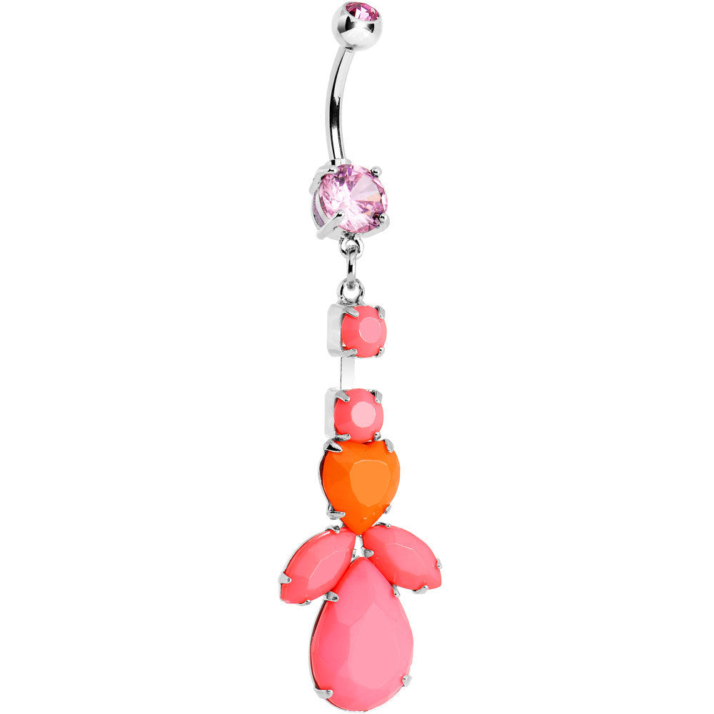 Pink Gem Neon Heart Leaf Vine Dangle Belly Ring