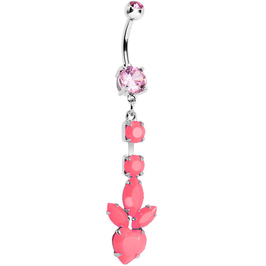 Pink Gem Neon Heart Petals Flower Dangle Belly Ring