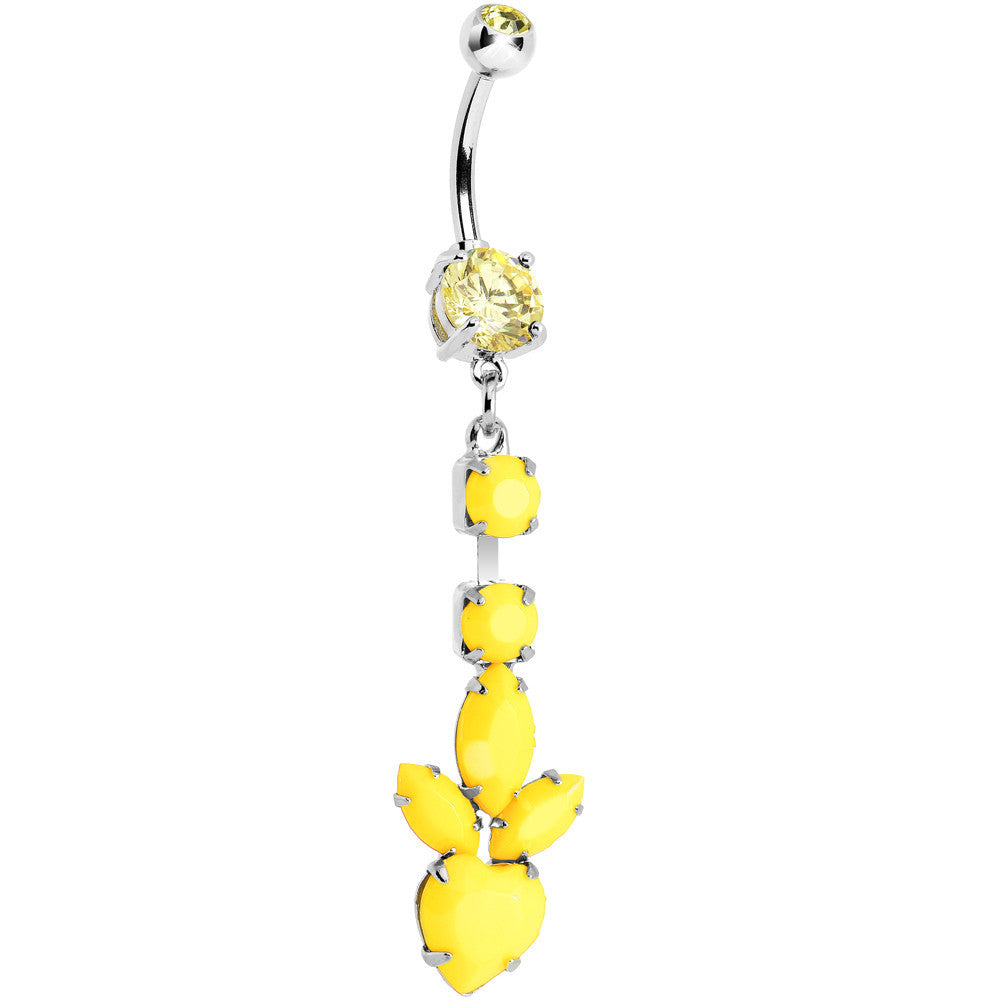 Yellow Gem Neon Heart Petals Flower Dangle Belly Ring