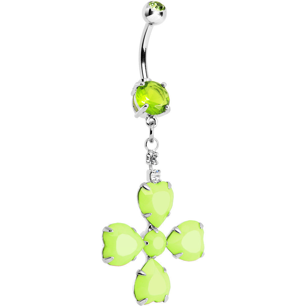 Light Green Gem Neon Four Leaf Clover Dangle Belly Ring