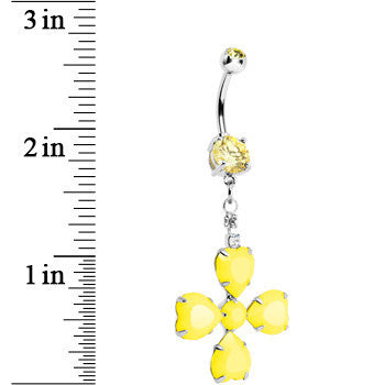 Yellow Gem Neon Four Leaf Flower Dangle Belly Ring