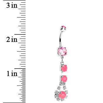 Pink Gem Neon Splash Crystal Teardrop Dangle Belly Ring