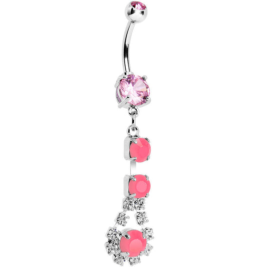 Pink Gem Neon Splash Crystal Teardrop Dangle Belly Ring